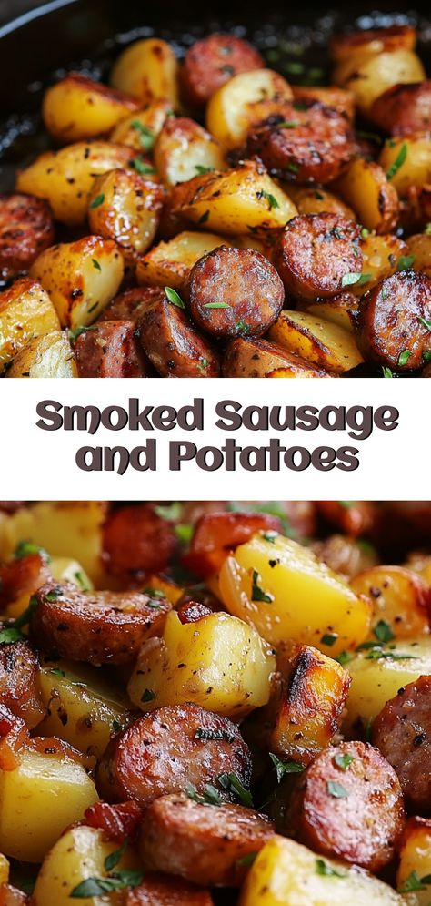 Craving a comforting and hearty meal? Discover this Smoked Sausage and Potatoes recipe—perfect for a cozy night in or sharing with family. This easy-to-make dish combines smoky, savory sausage with tender, seasoned potatoes for a satisfying and delicious meal. Ideal for those who love simple yet flavorful recipes, it's a versatile option that works for any occasion. Enjoy the warmth and delight in every bite, and find your new favorite go-to dinner solution! Smoked Sausage In The Crockpot, Meal Prep With Smoked Sausage, Smoked Sausage Recipes Dairy Free, Brat Skillet Recipes, Recipes With Sliced Sausage, Simple Family Friendly Dinners, Smoky Sausage Recipes, Pork Sausage Dinner Ideas, Quick And Easy Sausage Recipes