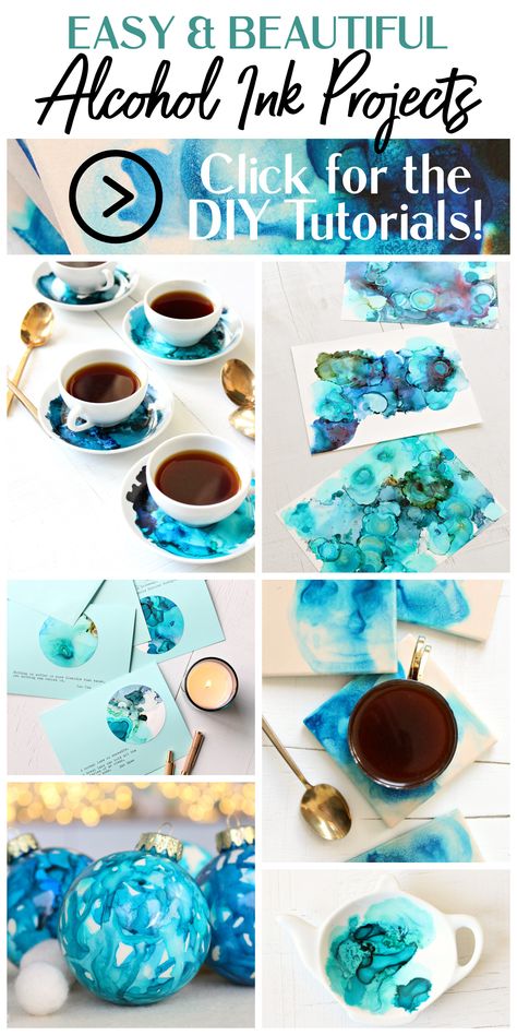 DIY alcohol ink project tutorials Alcohol Ink Tiles Using Sharpies, Alcohol Ink Crafts Tutorials, Alcohol Ink Cards Ideas, Ink Art Tutorial, Alcohol Ink Art Tutorial, Alcohol Ink Ideas, Alcohol Ink Projects, Alcohol Ink Ideas Tutorials, Alcohol Ink On Ceramic