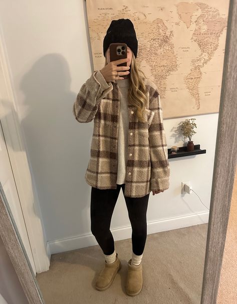 Sherpa Shirt Jacket curated on LTK Sherpa Flannel Outfit, Sherpa Shirt Jacket Outfit, Plaid Sherpa Jacket Outfit, Flannel Jacket Outfit, Beanie Outfits, Shirt Jacket Outfit, Sherpa Jacket Outfit, Sherpa Shirt Jacket, Baseball Hat Outfit