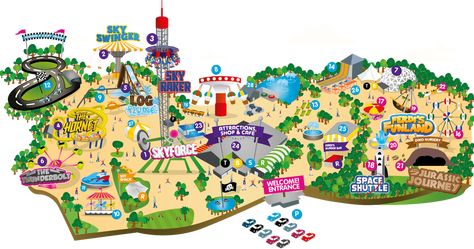 Flambards Theme Park interactive park map, in Helston, Cornwall Theme Park Map, Cvc Activities, Planet Coaster, Thrill Ride, Illustrated Map, Interactive Map, Master Plan, Map Design, Amusement Park