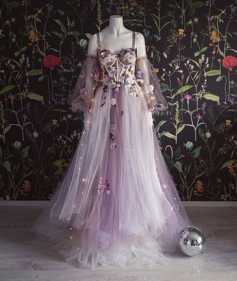 Lavender Mousse | Etsy Lavender Mousse, Floral Formal Gown, Prom Dresses Floral, Unique Dress Design, Purple Tulle, Ethereal Dress, Tulle Evening Dress, Fantasy Dresses, Fantasy Gowns