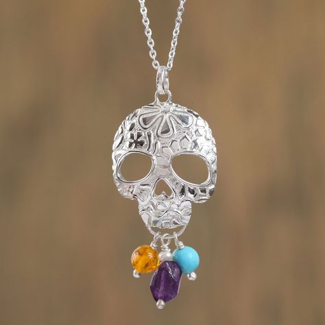 Day Of The Dead Skull, Skull Pendant Necklace, Natural Amber, Skull Pendant, Gemstone Necklace Pendant, Sterling Silver Necklace Pendants, Sweet Life, Elegant Floral, Style Accessories