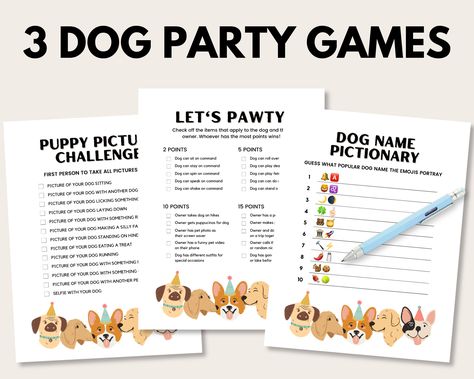 Dog Birthday Party Games! This puppy birthday party games bundle is perfect for a dog's first birthday party or a puppy baby shower! Are you hosting a puppy themed party for your dog's birthday? These puppy pawty games are perfect to keep guests entertained! ⭐ Includes: - Let's Pawty Game - Puppy Picture Challenge - Dog Name Pictionary w/ Answer Key - 2 Template Sizes 💭 How to Use: 1. Instant download after purchasing 2. Print files out at home or professionally print 3. Have fun! 💬 Where's my file? Within minutes of your order and payment, an e-mail will be sent to the address you have associated with your Etsy account with a link for your download.   You can also find the link through Etsy: 1. Go to 'You' 2. Select 'Purchases and reviews' 3. Click on the 'Download Files' button (only v Dog Birthday Party Games, Puppy Shower Party, Dog Party Games, Puppy Party Favors, Puppy Baby Shower, Dog Party Favors, Puppy Birthday Party, Puppy Pawty, Dog First Birthday