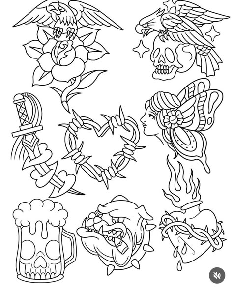 Tattoo Linework Practice Sheet, Minimal Traditional Tattoo, Apprentice Flash Sheet, Free Tattoo Stencils, American Trad Flash Sheet, Simple Traditional Tattoo Flash, American Traditional Tattoo Outline, Tattoo Apprentice Practice Sheet, Traditional Tattoo Linework