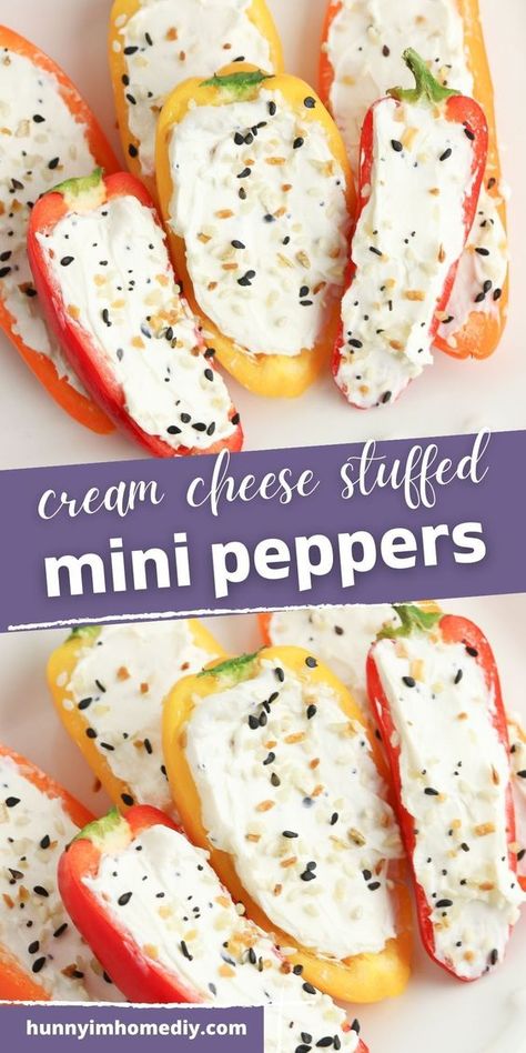 Fiesta Party Food Appetizers, Everything Bagel Stuffed Peppers, Finger Foods For Get Togethers, Clean Eating Party Food, Stuffed Pepper Bites, Stuffed Small Peppers With Cream Cheese, Finger Foods And Appetizers, Cream Cheese Stuffed Sweet Peppers Minis, Birthday Party Lunch Food