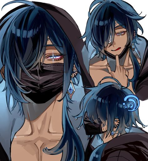 Genshin Impact Drawn Mask, Mask Drawing, Anime Drawings Boy, Fanarts Anime, Handsome Anime Guys, Ship Art, Handsome Anime, Face Drawing, Aesthetic Anime