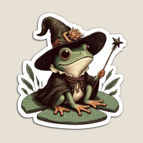 Witchy Frog Tattoo, Frog Witch Drawing, Wizard Frog, Witchy Frog, Wizard Frog On Mushroom, Frog Design, Wizard, The Conjuring, Dad Hats