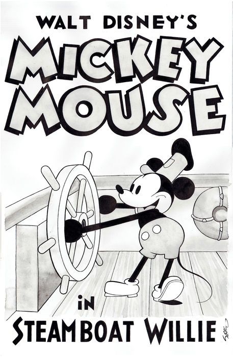 A DAY in CARTOON HISTORY - Nov 18, 1928:  Walt Disney's "Steamboat Willie", first Mickey Mouse sound cartoon was released. Steam Boat Willie, Walt Disney Logo, Mickey Mouse Steamboat Willie, Mickey Mouse Vintage, Disney Logo, Disney Imagineering, Walt Disney Mickey Mouse, Mickey Mouse Art, Images Disney