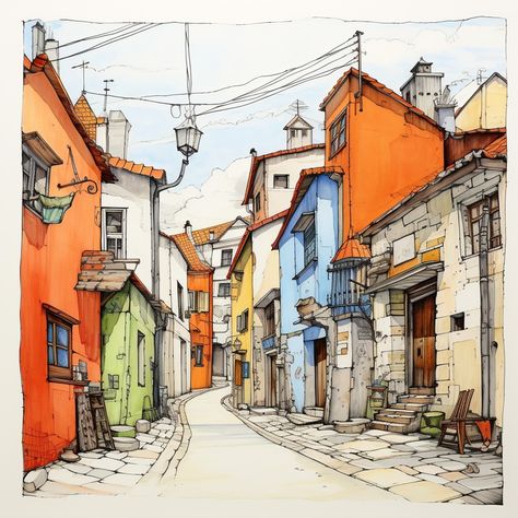 1000+ Best Sketch Captions for Instagram in 2024 - NFT Art with Lauren McDonagh-Pereira Photography Watercolour Street Scenes, Architecture Ink Drawing, Street Art Sketch, Urban Sketch Reference, Sketch Captions, Ink And Watercolor Art Ideas, Urban Sketching Beginner Easy, Drawing Of Street, Urban Sketching Beginner