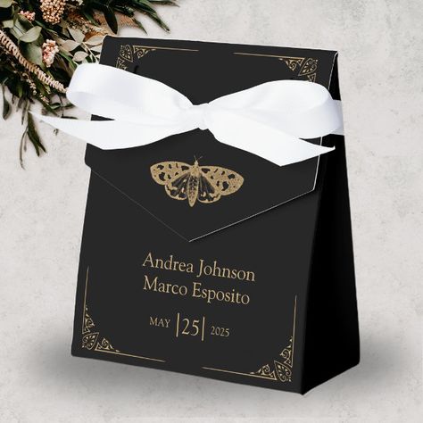 Victorian Moth Elegant Gothic Wedding Favor Box Goth Wedding Favors, Victorian Wedding Favors, Gothic Wedding Party Favors, Black Victorian Style Formal Bag, Gothic Card Box Wedding, Moth Tattoo, Elegant Wall Art, Elegant Gothic, Wedding Favor Boxes