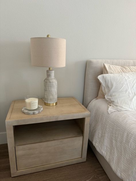 Cayman Nightstand (27") curated on LTK His Nightstand Decor, White Night Stand Decor, Bedroom Decor Nightstands, Different Nightstands On Each Side, Night Stand Ideas Decor, Bedside Table Ideas Aesthetic, Bedside Table Ideas Decor, Modern Nightstand Ideas, Cayman Nightstand