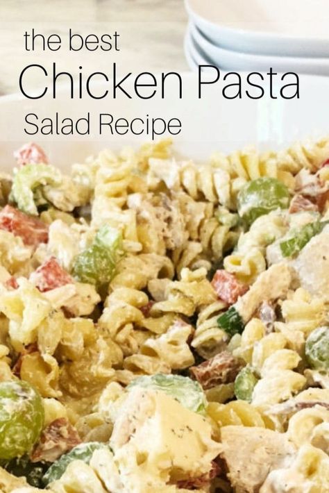 Chicken Pasta Salad Recipe with Creamy Dressing - Pretty DIY Home Best Chicken Pasta Salad Recipe, Pasta Salad Recipes With Chicken, Chicken Salad Pasta, Grilled Chicken Pasta Salad, Pasta Chicken Salad, Main Course Salad, Chicken Pasta Salad Recipes, Suddenly Salad, Creamy Pasta Salads