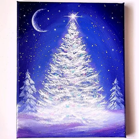 White Christmas Tree Acrylic Painting | White Christmas Tree Acrylic Painting Color used : Ultramarine, Brilliant purple, Violet, Fluorescent pink, White, Yellow, Pearl aqua green #art... | By El Drawing Arts | Facebook Christmas Tree Acrylic Painting, Tree Acrylic Painting, American Flag Painting, Tet Holiday, Drawing Arts, Flag Painting, Yellow Pearl, Christmas Tree Painting, Holiday Painting