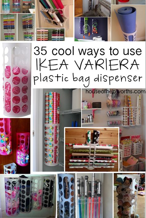 35 uses for IKEA's VARIERA plastic bag dispenser - House of Hepworths Ikea Variera, Plastic Bag Dispenser, Plastic Bag Storage, Gift Wrapping Station, Wrapping Paper Storage, Wrapping Station, Plastic Grocery Bags, Plastic Bag Holders, Organisation Ideas