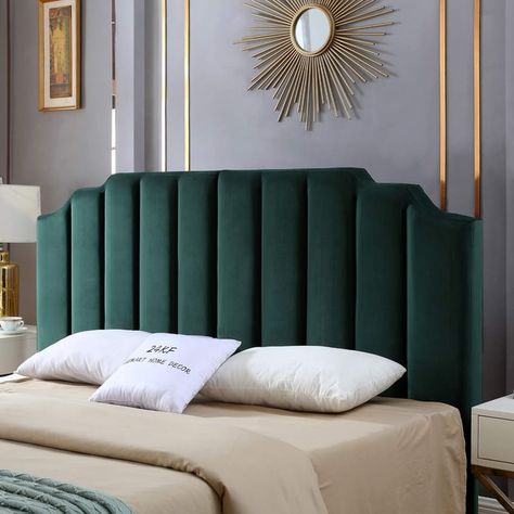 Headboards For Queen Beds, Cal King Headboard, Green Headboard, California King Headboard, Bed Headboard Design, Cal King Bedding, Velvet Headboard, غرفة ملابس, Bedroom Bed Design