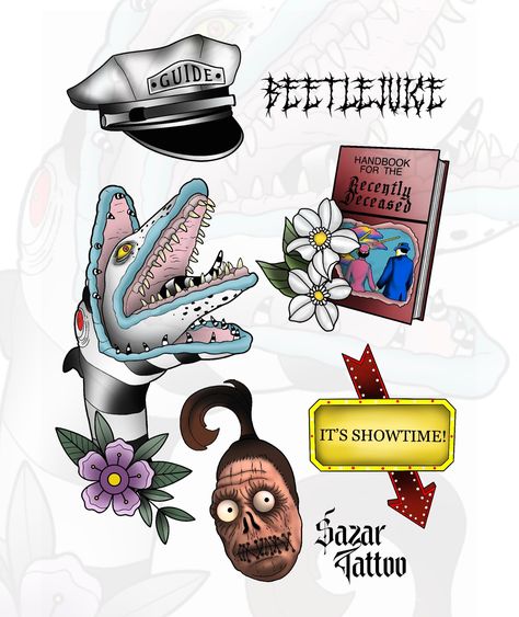 Beetlejuice Tattoo Flash, Sandworm Beetlejuice Tattoo, Beetlejuice Flash, Sandworm Beetlejuice, Friday The 13th Flash, Halloween Tattoo Flash, Beetlejuice Tattoo, Tim Burton Tattoo, Beetlejuice Makeup