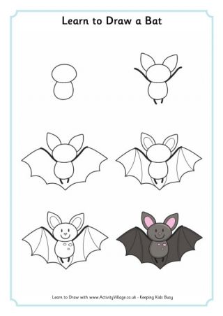 Learn to draw a bat! Click through to the website for the printable. Draw A Bat, Trin For Trin Tegning, Easy Animal Drawings, Drawing Lessons For Kids, Easy Drawings For Kids, Easy Doodle Art, Easy Doodles Drawings, Halloween Drawings, Step Drawing