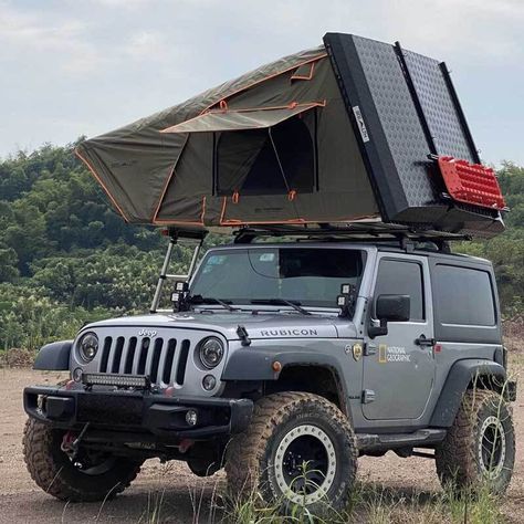 Looking for a roof top tent for your 2 door jeep wrangler? We’ve got you covered. Jeep Tent, Pickup Camping, 2 Door Jeep, Four Season Tent, Rooftop Tent, Telescopic Ladder, Car Tent, Jeep Pickup, Aluminum Siding