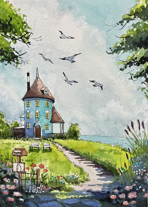 Water Coloring Art, Christian Drawings, Loose Watercolor Paintings, Watercolor Art Landscape, 3d Art Drawing, Watercolor Architecture, Watercolor Art Paintings, Learn Watercolor, Watercolor Paintings For Beginners