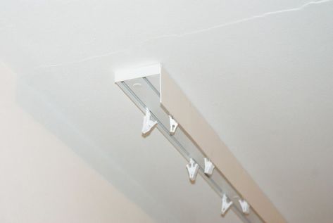 Double Curtain Rail Track Ceiling PVC with front cover + clips or hooks | Home, Furniture & DIY, Curtains & Blinds, Curtain Poles & Finials | eBay! Double Curtain Rail Ideas, Shower Curtain Rails, Diy Curtain Hanging, Cosy Grey Living Room, Tension Rod Curtains, Iron Curtain Rods, Ceiling Curtain Track, Double Shower Curtain, Corner Curtains