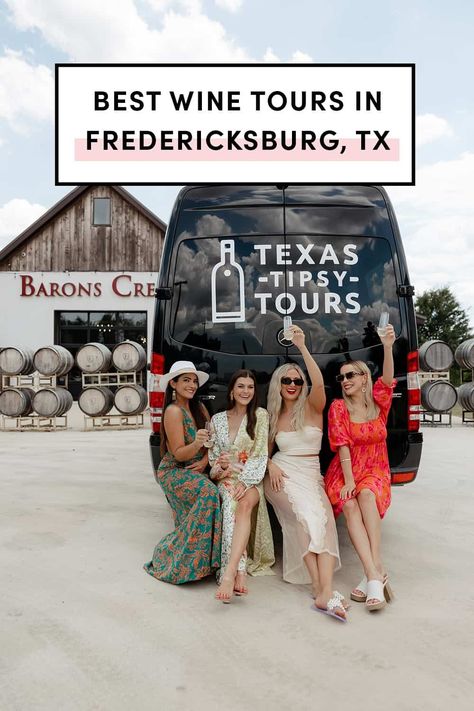 Consider taking a tour of one of the many wineries in Fredericksburg. Most wineries offer tours that will teach you about the grapes, the wine-making process, and the history of the winery. I’ve outlined the most popular Fredericksburg wineries, vineyards, tasting rooms, and tours. Texas Wine Country Outfit, Best Fredericksburg Wineries, Fredricksburg Bach Trip, Outfits For Fredericksburg, Fredericksburg Winery Outfit, Fredericksburg Bachelorette Party Ideas, Places To Eat In Fredericksburg Texas, Fredricksburg Girls Trip, Fredricksburg Girls Weekend Outfit