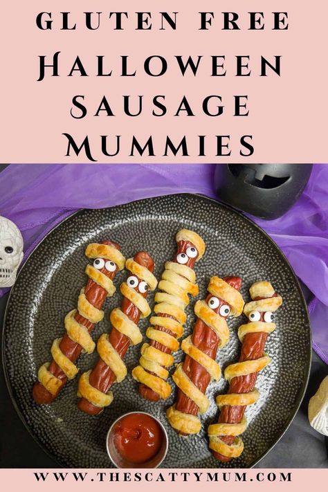 Mummy Sausages, Sausage Mummies, Halloween Platter, Nut Free Snacks, Gluten Free Halloween, Halloween Pizza, Mummy Dogs, Dairy Free Snacks, Nut Free Recipes