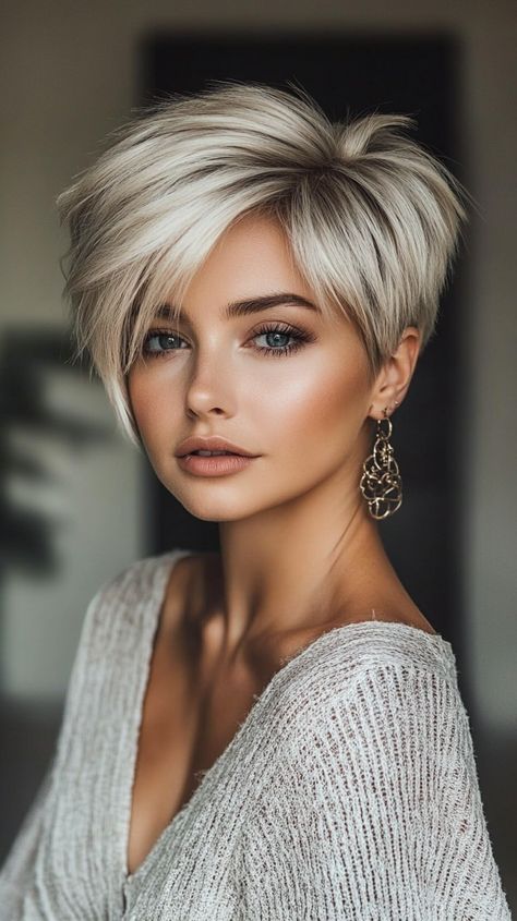 Short Hairstyles for Women Over 60 Chic Short Hairstyles, Asymmetrical Short Hair Styles, Tucked Behind The Ear Hairstyles, Short Hair 2025 Trends Women, Short Gray Hair With Lowlights Over 50, Edgy Pixie Cuts Thick Hair, Choppy Edgy Hair, Long Textured Pixie, Pixies For Fine Hair