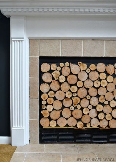 faux stacked log fireplace screen, crafts, fireplaces mantels Alcohol Cherries, Brass Fireplace Screen, Fake Fire, Burger Design, Bungalow Ideas, Faux Fireplace Mantels, Light Up Canvas, Decorative Fireplace, Log Fireplace