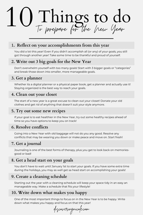 10 Things to Do Before the New Year - Discovering Nicole How To Start The New Year Off Right, New Years Routine, Things To Start In 2024, How To Start 2024, Ways To Start The New Year, New Year Things To Start, New Years Preparation, New Year Checklist 2024, New Years Checklist