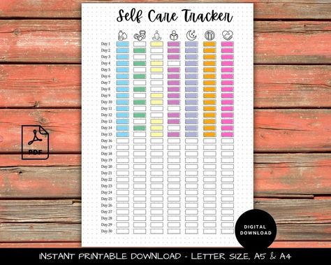 Printable Self-care Tracker Track Hydration, Exercise, Meditation, Reading, Sleep, Healthy Meals, Gratitude in A4, A5, and US Letter, Pdf - Etsy Finland Bullet Journal Self Care Tracker, Self Care Tracker Bullet Journal, Meditation Tracker, Self Care Tracker, Sleep Prayer, Monthly Journal, Meaningful Drawings, Todo List, Tracker Printable