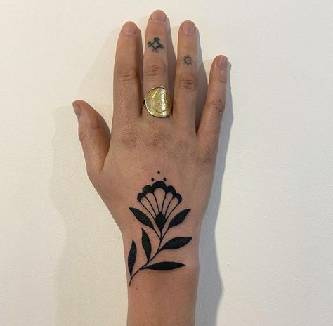 60s Style Tattoo, Mama Yaga Tattoo, Wrist Tattoo Traditional, South Asian Tattoos, Flash Tattoo Designs Traditional, Ornate Tattoo Design, 70s Style Tattoo, Tattoos To Do On Yourself, Traditional Ornamental Tattoo