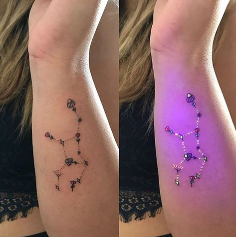 20+ Incredible UV Tattoo Designs To Glow In The Dark - The XO Factor Flowers Tattoos, Uv Tattoo, Artists And Models, Dark Tattoo, Design Tattoo, Little Tattoos, Dog Tattoos, Matching Tattoos, Couple Tattoos