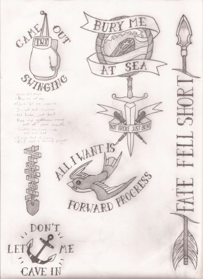 Pop punk tattoos omg I want them all Wonder Years Tattoo, Punk Skull Tattoo, Drawing Lyrics, Years Tattoo, American Traditional Sleeve, Punk Tattoos, Traditional Tattoo Flash Sheets, Amity Affliction, Emo Tattoos