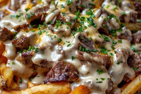 Philly Steak Cheese Fries Philly Cheese Steak Fries Recipe, Ground Beef Seasoning, Fried Steak Recipes, Philly Steak, Frozen French Fries, Burger Seasoning, Tender Steak, Cheese Steak, Philly Cheese