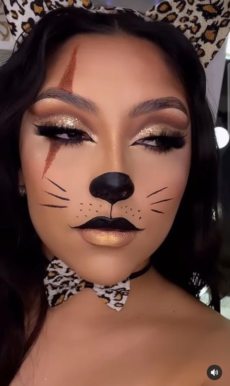 Cheetah Print Face Makeup, Make Coelho, Coelho Halloween, Holloween Makeup Glam, Pig Makeup Halloween, Fantasy Makeup Easy, Kitty Makeup Halloween, Cat Makeup Halloween Pretty, Cheetah Print Halloween