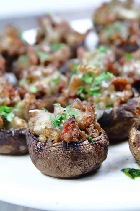 Stuffed Mushrooms with Italian Sausage | System of a Brown Italian Sausage Stuffed Mushrooms, Mushroom Bites, Keto Side Dish, Breaded Mushrooms, Unique Appetizers, Sausage Stuffed Mushrooms, Mushroom Appetizers, Gluten Free Italian, Keto Side