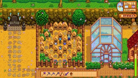 Beehive Layout Stardew Valley, Stardew Valley Beehive Ideas, Stardew Valley Farm Layout Beehive, Beehive Area, Sdv Beehive Layout, Beehive Stardew Valley, Stardew Beehive, Stardew Valley Beehive, Stardew Valley Beehive Layout