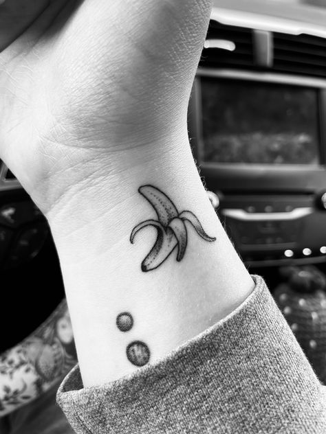 Small minimalist tattoo ✨💛 Banana Milk Tattoo, Simple Banana Tattoo, Banana Peel Tattoo, Cute Banana Tattoo, Bananas In Pajamas Tattoo, Banana Tattoo Ideas, Banana Tattoo Minimalist, Banana Tattoo, Flash Tats