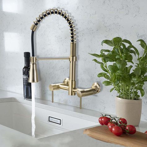 Kitchen Faucet From Wall, Wall Faucet Kitchen, Wall Mount Kitchen Faucet With Sprayer, Wall Kitchen Faucet, Wall Mounted Faucet Kitchen, Kitchen Wall Faucet, Kitchen Faucet Ideas, Vintage Kitchen Faucet, Wall Mounted Kitchen Faucet