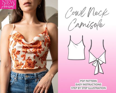 Cowl Neck Sewing Pattern, Going Out Top Sewing Pattern, Cowl Neck Top Pattern, Sewing Pattern Crop Top, Camisole Sewing Pattern, Cami Top Pattern, Cami Pattern, Women Top Sewing Pattern, Crop Top Sewing Pattern