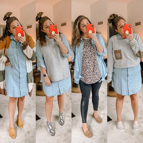 Chambray Dress Outfit, Monogram Sweater, Marley Lilly, Chambray Dress, Dress Outfit, Chambray, Dress Outfits, Shirt Dress, Monogram