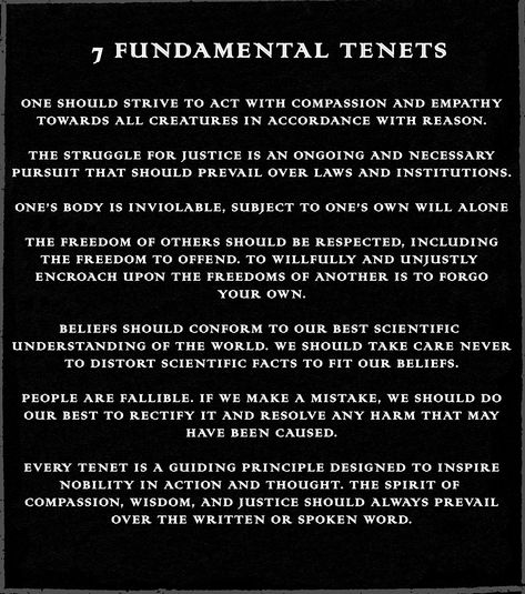 The 7 Fundamental Tenets of the Satanic Temple Satanic Commandments, 7 Satanic Tenets, 7 Tenets Of Satanism, Satanism Rules, Satanic Temple Tenets, Satanism Facts, Tenets Of Satanism, Satanic Rules, Laveyan Satanism