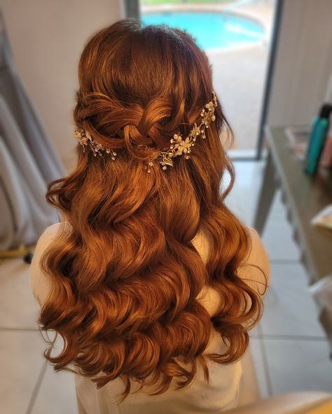 Orange Hair Updo, Persephone Hairstyle, Goddess Hairstyle, Ethereal Goddess, Goddess Hair, Goddess Hairstyles, Homecoming Hair, Orange Hair, Greek Goddess