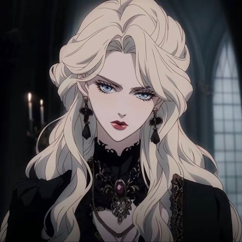 Girl Blonde Hair, Blonde Goth, Era Victoria, Castlevania Wallpaper, رعب نفسي, Vampire Girls, Anime Pfps, Goth Girl, 캐릭터 드로잉