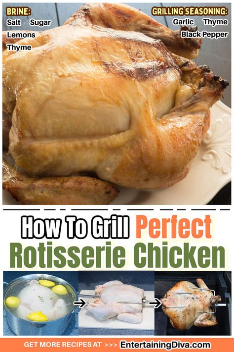 How To Grill Perfect Rotisserie Chicken | 4th of July Favorite Chicken Recipes, Grilled Whole Chicken, Chicken On The Grill, Party Dip Recipes, Summer Food Party, Rotisserie Grill, Chicken Rub, Jello Shot, Favorite Recipes Chicken