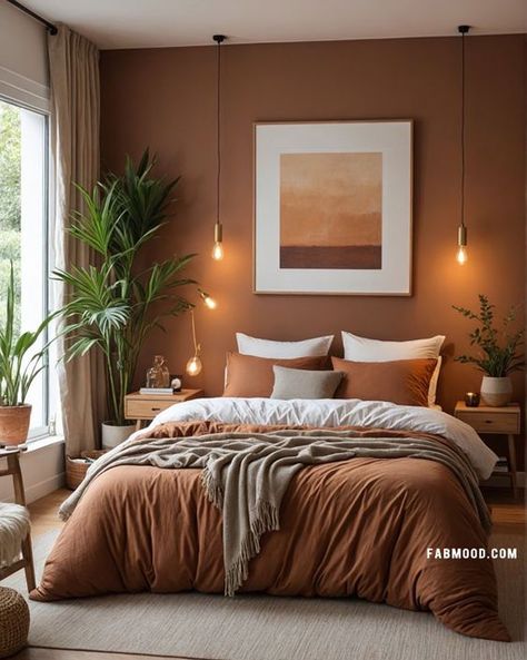 terracotta bedroom, earthy bedroom design, warm earthy bedroom Matte Bedroom Paint Wall Colors, Guest Bedroom Ideas Terracotta, Terracotta Theme Bedroom, Earthy Minimalist Bedroom Aesthetic, Natural Color Room Bedrooms, Neutral Feature Wall Bedroom, Bedroom Inspirations Terracotta, Bedroom Decor Terracotta, Earthy Terracotta Bedroom