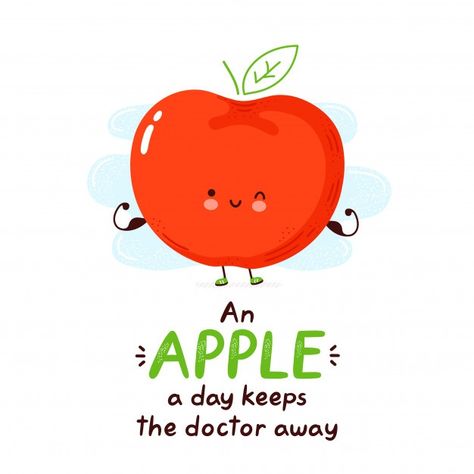 Apple Cartoon, An Apple A Day, Apple A Day, Nutrition Diet, Bubbles Wallpaper, Happy Funny, Lunch Box Notes, Apple A, Drawing Style