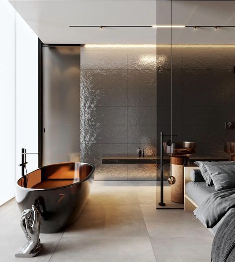 40款 . 套间浴室设计，美-今日头条 Bedroom With Bathtub, Ensuite Layout, Glass Bathtub, Ensuite Bathroom Designs, Glass Partition Wall, Ensuite Bedroom, Bathtub Design, Ensuite Bathrooms, Ensuite Bathroom