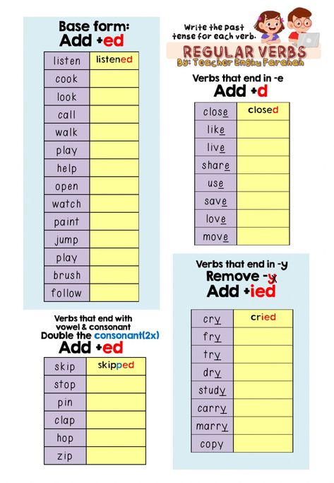 Simple Past Verbs, Simple Past Tense Worksheet, Verbs For Kids, Past Tense Worksheet, Verbs Activities, Verbs Worksheet, Materi Bahasa Inggris, Regular And Irregular Verbs, Simple Past