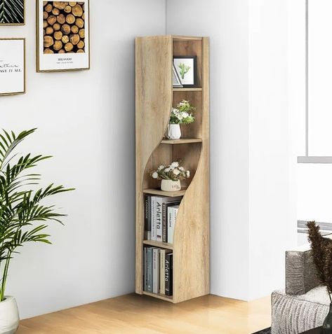 Spiral Shelf, Wood Ladder Shelf, बेडरूम डिजाइन, Corner Shelf Design, Tall Bookshelves, Corner Bookshelves, Interior Design Per La Casa, Bookshelf Storage, Wood Ladder